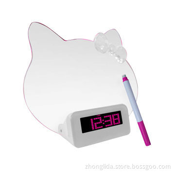 Novelty digital clock with transparent message board